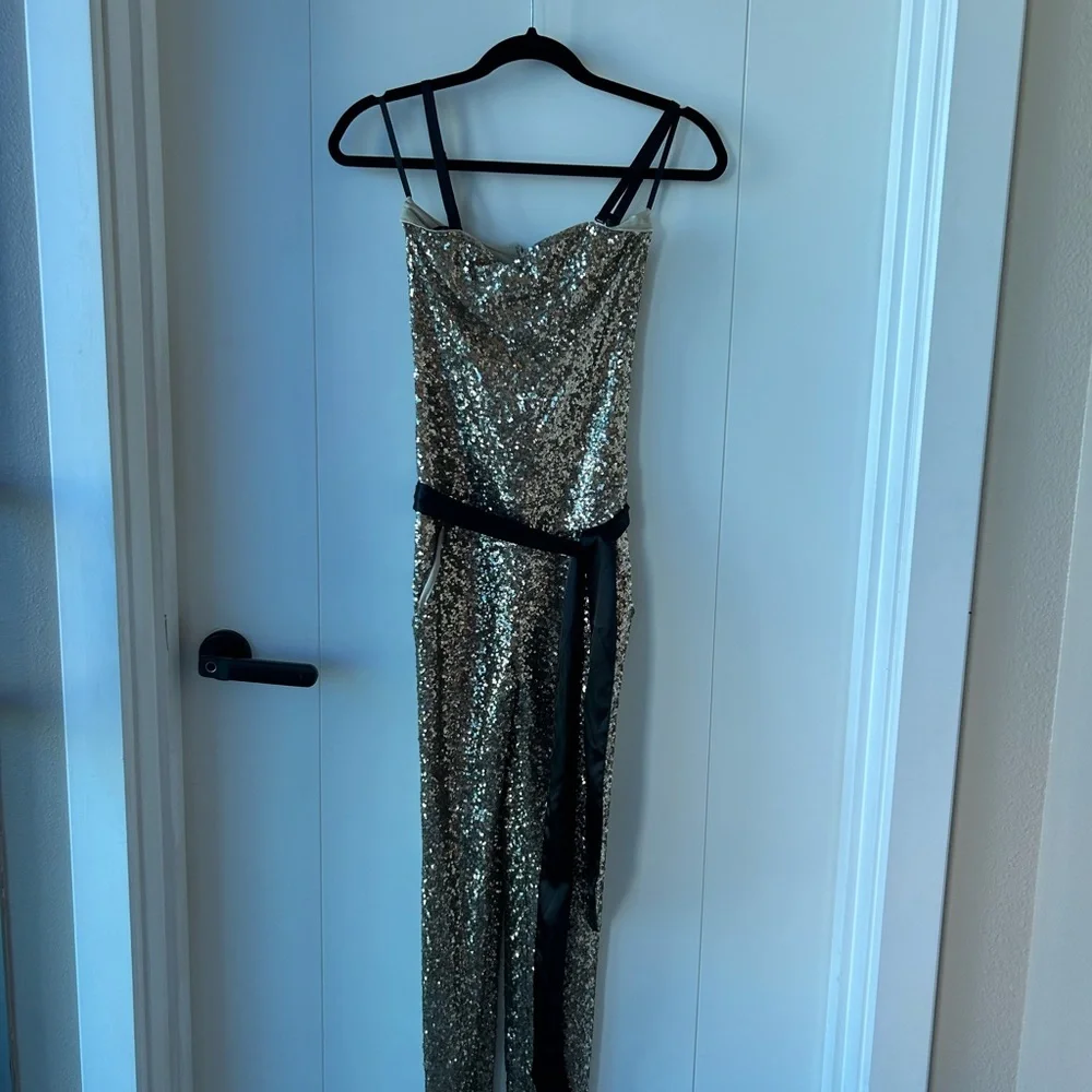 Gold Sequin Strapless Jumpsuit - Picture 9 of 15